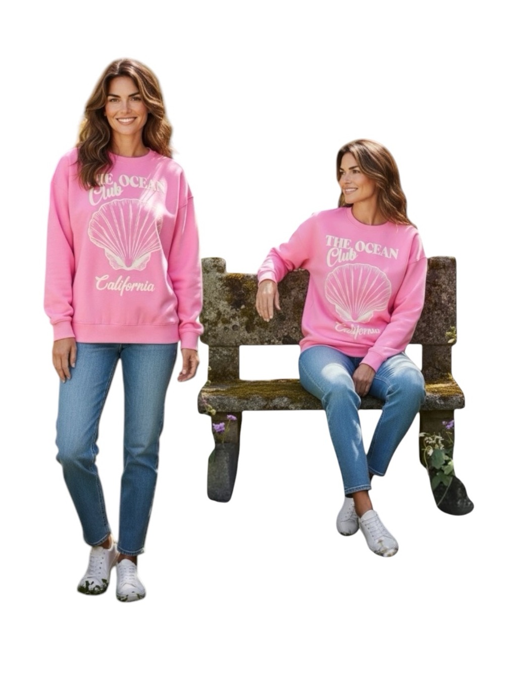No Boundaries Pink Shell Graphic Crew Sweatshirt